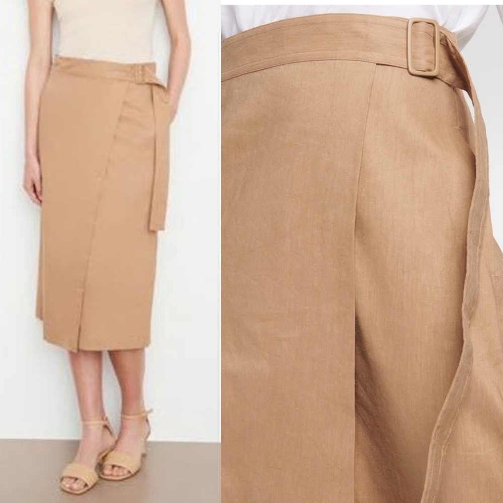 NWT VINCE Buckle Wrap Linen Blend Skirt 16‎ Sandshell Midi Summer Classic NEW 10